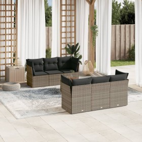 Set de sofás de jardín 7 piezas con cojines ratán PE gris de , Conjuntos de jardín - Ref: Foro24-3223491, Precio: 406,71 €, D...