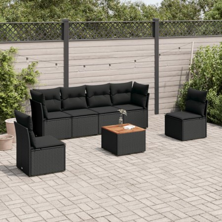 Set de comedor de jardín 7 pzas y cojines ratán sintético negro de , Conjuntos de jardín - Ref: Foro24-3223549, Precio: 409,8...