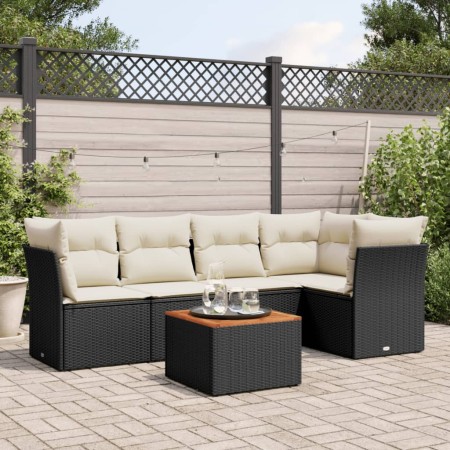 Set de sofás de jardín 6 piezas y cojines ratán sintético negro de , Conjuntos de jardín - Ref: Foro24-3223627, Precio: 344,9...