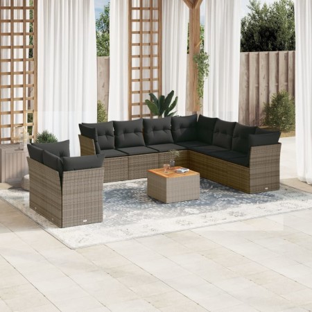 Set de sofás de jardín 10 pzas con cojines ratán sintético gris de , Conjuntos de jardín - Ref: Foro24-3223715, Precio: 594,0...