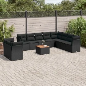 Set de sofás de jardín 11 pzas y cojines ratán sintético negro de , Conjuntos de jardín - Ref: Foro24-3223717, Precio: 690,79...