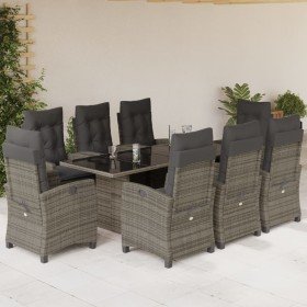 Set comedor jardín 9 pzas y cojines ratán sintético gris en Conjuntos de jardín | Comprar online en Foru.es
