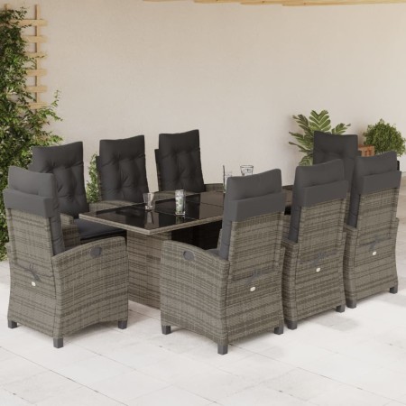 Set comedor jardín 9 pzas y cojines ratán sintético gris en Conjuntos de jardín | Comprar online en Foru.es