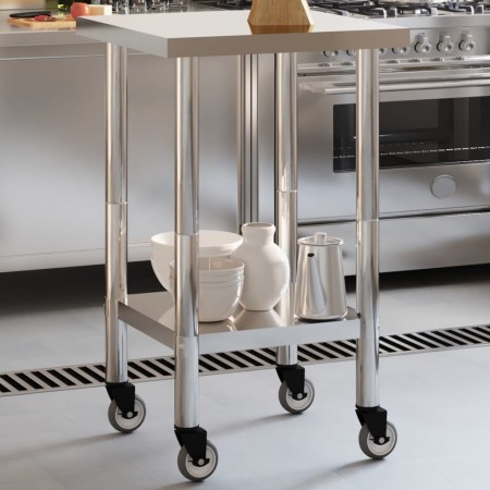 Mesa de trabajo de cocina con ruedas acero inox 55x55x85 cm de , Restauración - Ref: Foro24-376462, Precio: 192,01 €, Descuen...
