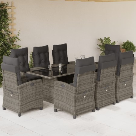Set comedor jardín 9 pzas y cojines ratán sintético gris en Conjuntos de jardín | Comprar online en Foru.es