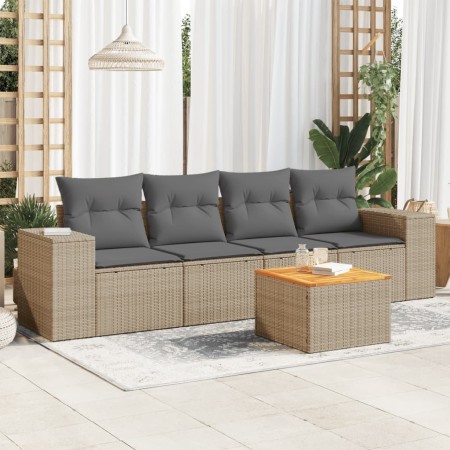 Juego de sofás jardín con cojines 5 pzas ratán sintético beige de , Conjuntos de jardín - Ref: Foro24-3225324, Precio: 311,58...