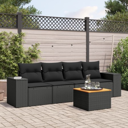 Set de muebles de jardín 5 pzas y cojines ratán sintético negro de , Conjuntos de jardín - Ref: Foro24-3257651, Precio: 336,9...