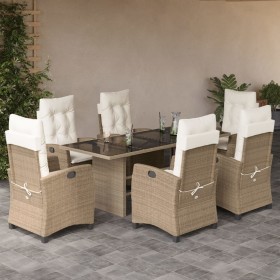 Set comedor de jardín 7 pzas con cojines ratán sintético beige en Conjuntos de jardín | Comprar online en Foru.es