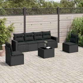 Set de comedor de jardín 7 pzas y cojines ratán sintético negro de , Conjuntos de jardín - Ref: Foro24-3218805, Precio: 431,1...