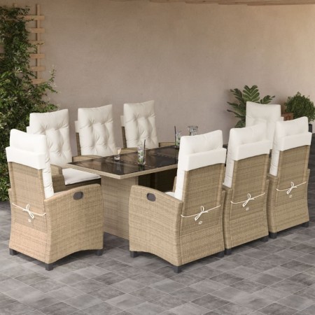 Set comedor de jardín 9 pzas con cojines ratán sintético beige en Conjuntos de jardín | Comprar online en Foru.es