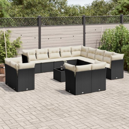 Set sofás de jardín 14 pzas con cojines ratán sintético negro de , Conjuntos de jardín - Ref: Foro24-3218556, Precio: 835,25 ...
