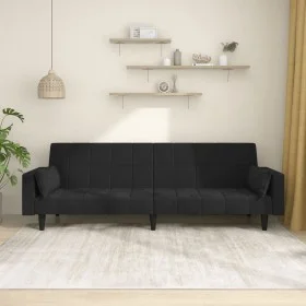 Sofá cama de 2 plazas con dos almohadas terciopelo negro de , Sofás - Ref: Foro24-375850, Precio: 270,30 €, Descuento: %