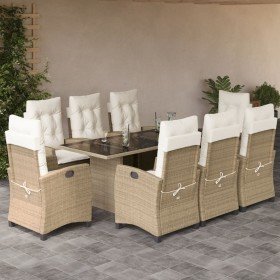 Set comedor de jardín 9 pzas con cojines ratán sintético beige en Conjuntos de jardín | Comprar online en Foru.es