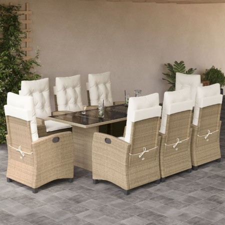 Set comedor de jardín 9 pzas con cojines ratán sintético beige en Conjuntos de jardín | Comprar online en Foru.es