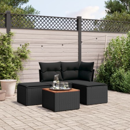 Set de muebles de jardín 5 pzas y cojines ratán sintético negro de , Conjuntos de jardín - Ref: Foro24-3223584, Precio: 258,2...