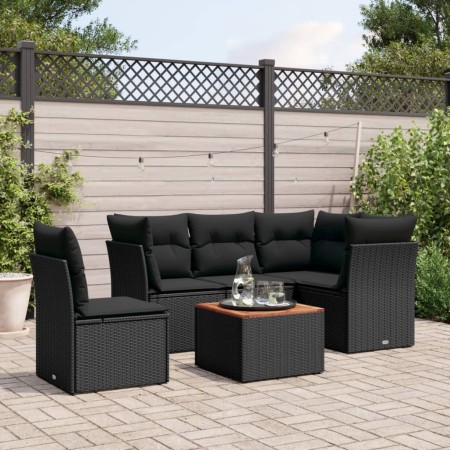 Set de sofás de jardín 6 piezas y cojines ratán sintético negro de , Conjuntos de jardín - Ref: Foro24-3223640, Precio: 370,7...