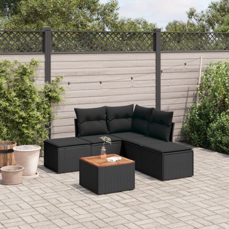 Set de sofás de jardín 6 piezas y cojines ratán sintético negro de , Conjuntos de jardín - Ref: Foro24-3223668, Precio: 310,1...