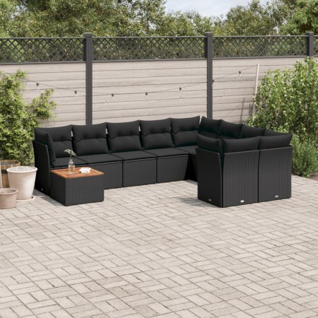 Set de sofás de jardín 10 pzas cojines ratán sintético negro de , Conjuntos de jardín - Ref: Foro24-3223822, Precio: 604,09 €...