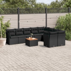Set de sofás de jardín 10 pzas cojines ratán sintético negro de , Conjuntos de jardín - Ref: Foro24-3223815, Precio: 604,09 €...