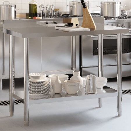 Mesa trabajo cocina y salpicadero acero inoxidable 110x55x93 cm de , Restauración - Ref: Foro24-376458, Precio: 160,74 €, Des...