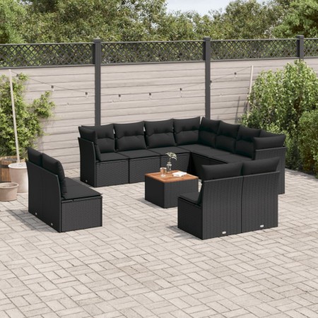 Set de sofás de jardín 12 piezas cojines ratán sintético negro de , Conjuntos de jardín - Ref: Foro24-3223703, Precio: 716,39...