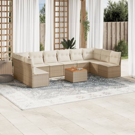 Set de sofás de jardín 11pzas con cojines ratán sintético beige de , Conjuntos de jardín - Ref: Foro24-3223797, Precio: 645,0...