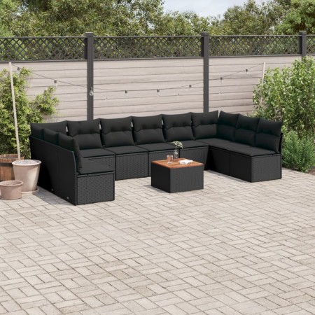 Set de sofás de jardín 11 pzas y cojines ratán sintético negro de , Conjuntos de jardín - Ref: Foro24-3223794, Precio: 628,50...
