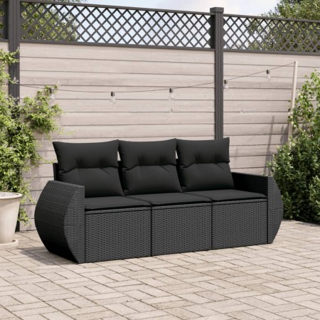 Set de sofás de jardín con cojines 3 pzas ratán sintético negro de , Conjuntos de jardín - Ref: Foro24-3253392, Precio: 231,3...