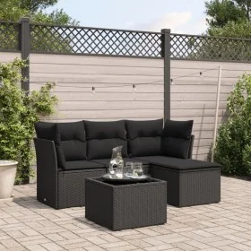 Set de muebles de jardín 5 pzas y cojines ratán sintético negro de , Conjuntos de jardín - Ref: Foro24-3249384, Precio: 315,9...