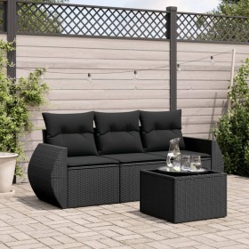 Juego de sofás jardín 4 pzas con cojines ratán sintético negro de , Conjuntos de jardín - Ref: Foro24-3253402, Precio: 277,77...