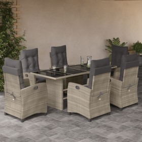 Set comedor jardín 7 pzas y cojines ratán sintético gris claro en Conjuntos de jardín | Comprar online en Foru.es