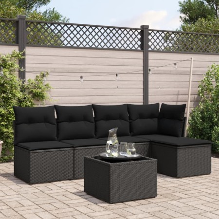 Set de sofás de jardín 6 piezas y cojines ratán sintético negro de , Conjuntos de jardín - Ref: Foro24-3249364, Precio: 338,3...