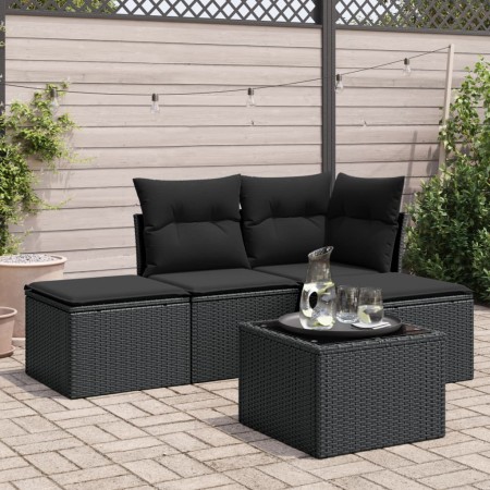 Set de muebles de jardín 5 pzas y cojines ratán sintético negro de , Conjuntos de jardín - Ref: Foro24-3249324, Precio: 296,0...