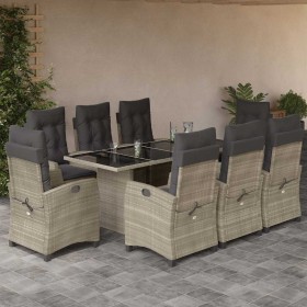 Set comedor de jardín 9 pzas cojines ratán sintético gris claro en Conjuntos de jardín | Comprar online en Foru.es