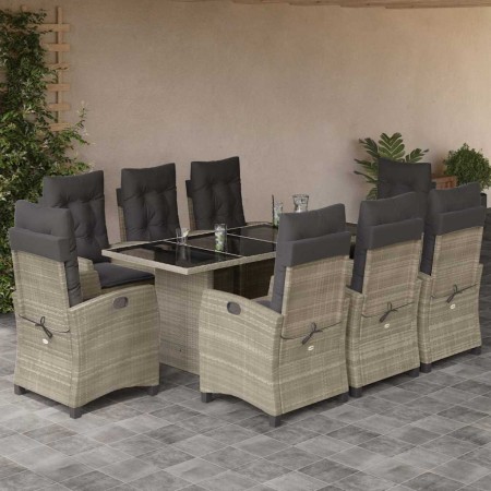 Set comedor de jardín 9 pzas cojines ratán sintético gris claro en Conjuntos de jardín | Comprar online en Foru.es