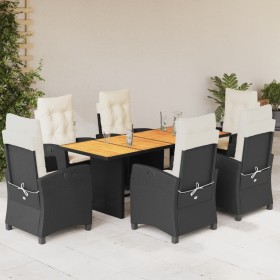 Set de comedor de jardín 7 pzas y cojines ratán sintético negro en Conjuntos de jardín | Comprar online en Foru.es