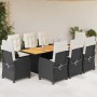 Set de comedor de jardín 9 pzas y cojines ratán sintético negro en Conjuntos de jardín | Comprar online en Foru.es
