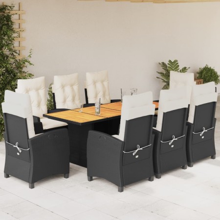 Set de comedor de jardín 9 pzas y cojines ratán sintético negro en Conjuntos de jardín | Comprar online en Foru.es