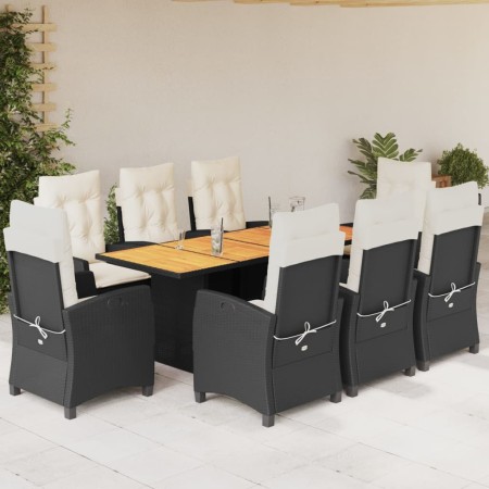 Set de comedor de jardín 9 pzas y cojines ratán sintético negro en Conjuntos de jardín | Comprar online en Foru.es