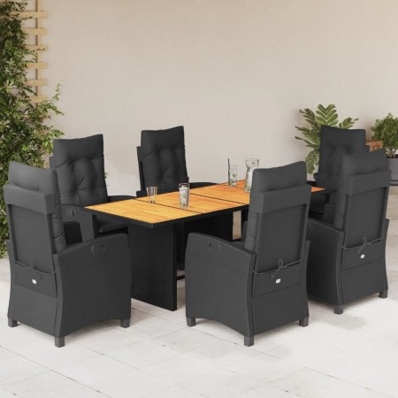 Set de comedor de jardín 7 pzas y cojines ratán sintético negro en Conjuntos de jardín | Comprar online en Foru.es