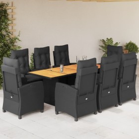 Set de comedor de jardín 9 pzas y cojines ratán sintético negro en Conjuntos de jardín | Comprar online en Foru.es