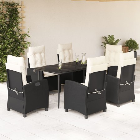 Set de comedor de jardín 7 pzas y cojines ratán sintético negro en Conjuntos de jardín | Comprar online en Foru.es