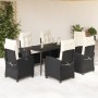 Set de comedor de jardín 7 pzas y cojines ratán sintético negro en Conjuntos de jardín | Comprar online en Foru.es