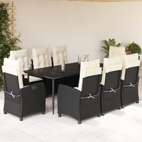 Set de comedor de jardín 9 pzas y cojines ratán sintético negro en Conjuntos de jardín | Comprar online en Foru.es