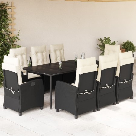 Set de comedor de jardín 9 pzas y cojines ratán sintético negro en Conjuntos de jardín | Comprar online en Foru.es