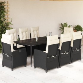 Set de comedor de jardín 9 pzas y cojines ratán sintético negro en Conjuntos de jardín | Comprar online en Foru.es