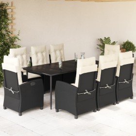 Set de comedor de jardín 9 pzas y cojines ratán sintético negro en Conjuntos de jardín | Comprar online en Foru.es