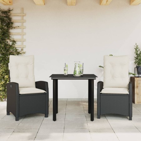 Set comedor de jardín 3 pzas con cojines ratán sintético negro en Conjuntos de jardín | Comprar online en Foru.es