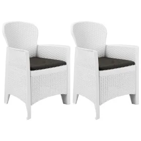 Sillas jardín con cojines 2 uds plástico aspecto ratán blanco de vidaXL, Sillas de jardín - Ref: Foro24-45598, Precio: 238,77...