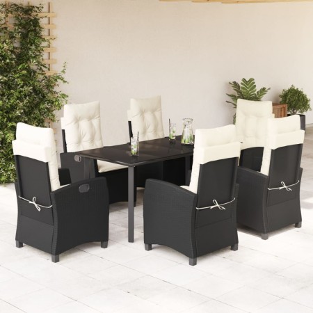 Set de comedor de jardín 7 pzas y cojines ratán sintético negro en Conjuntos de jardín | Comprar online en Foru.es